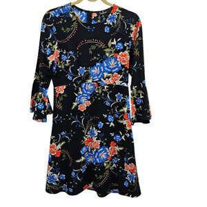 Lulus Dress Womens Medium Dress Black Dark Floral Flare Work Cottage Bright
